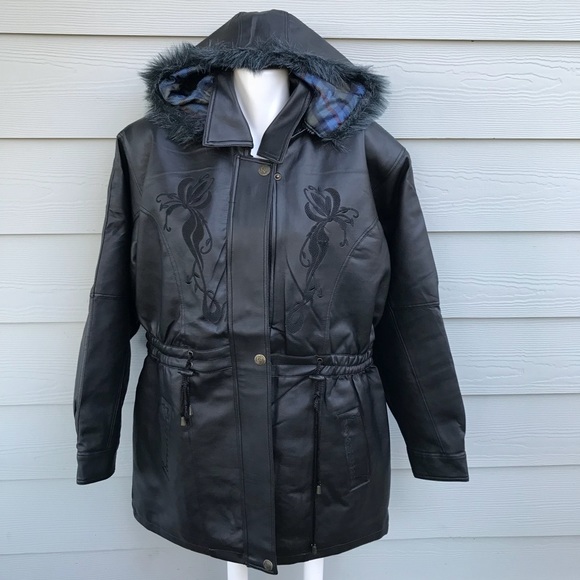 Moda Italy Leather Embroidered Black Jacket - Picture 2 of 6